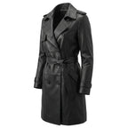 Men’s Custom Tailored Genuine Leather Trench Coat Belted Coat Jacket