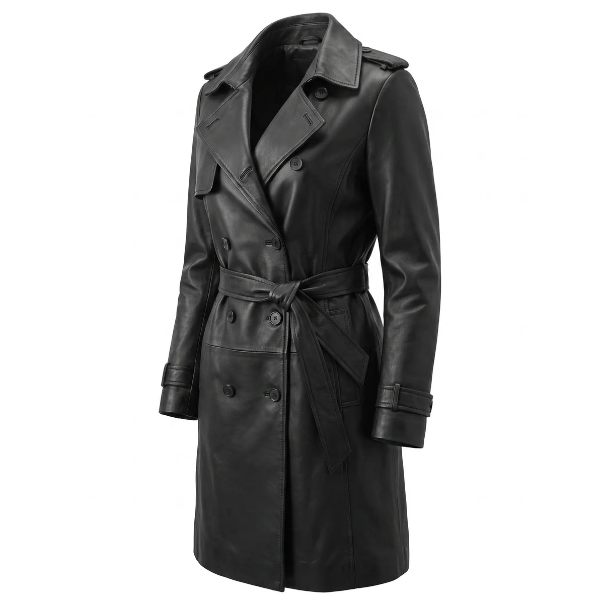 Men’s Custom Tailored Genuine Leather Trench Coat Belted Coat Jacket
