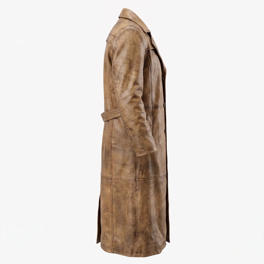 Men’s Custom Tailored Trench Coat Real Sheepskin Leather Duster Coat Men’s Wear