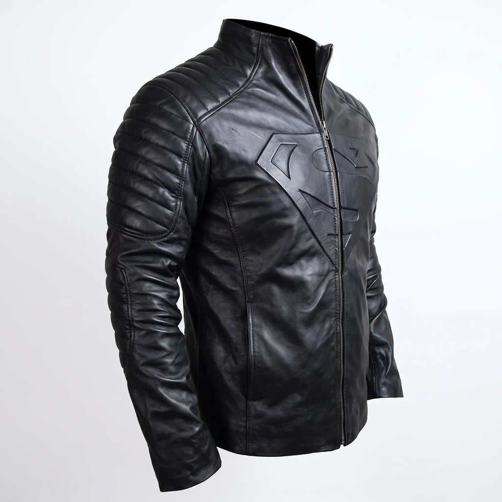 Custom Tailored Men’s Black Genuine Lambskin Motorcycle Superman Leather Jacket