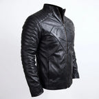 Custom Tailored Men’s Black Genuine Lambskin Motorcycle Superman Leather Jacket
