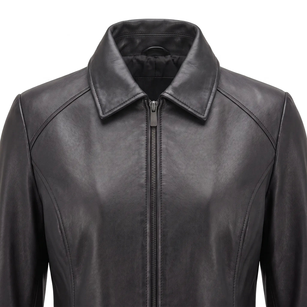 Genuine Leather Jacket Women-Plain-Skin Fitted
