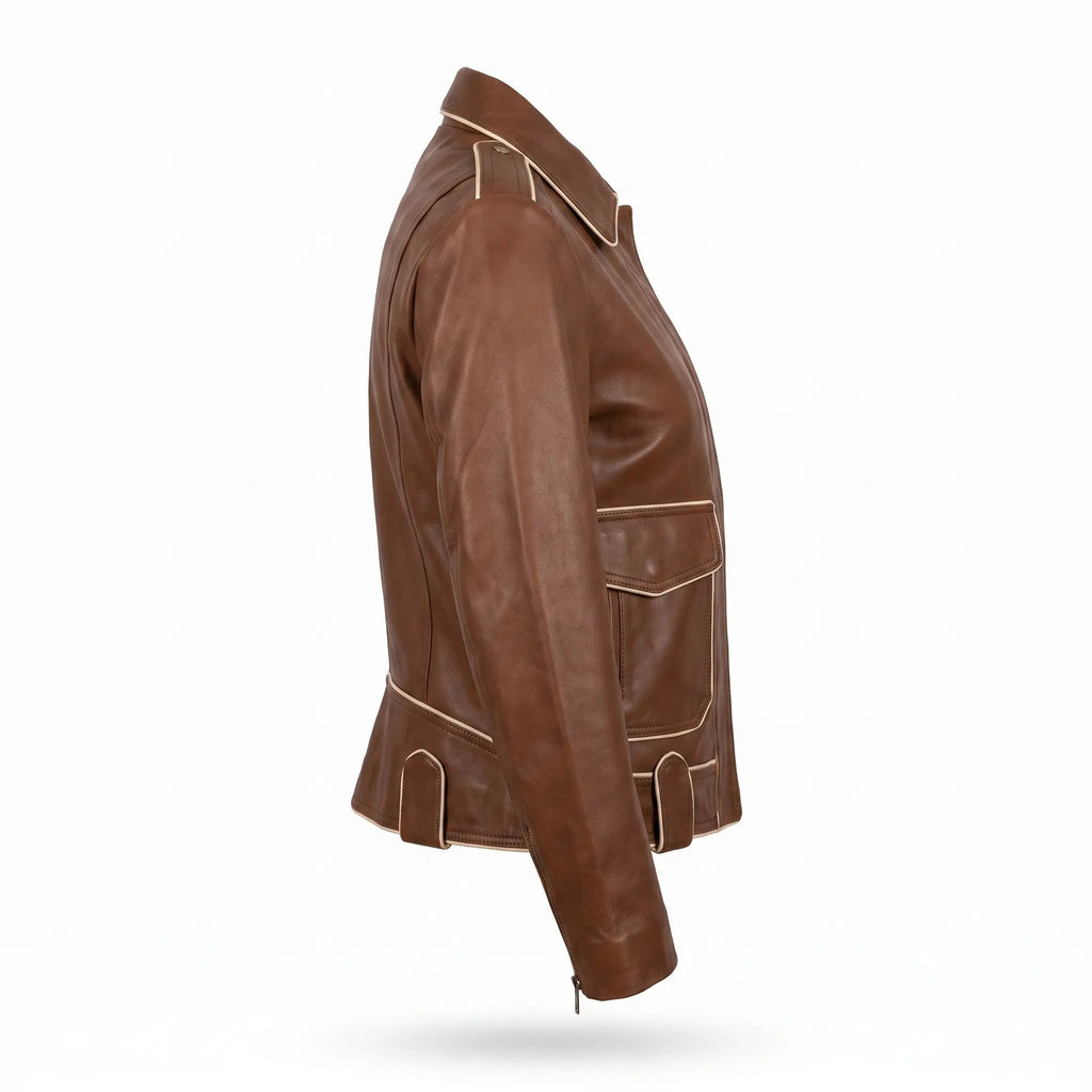 Custom Tailored Genuine Tanned Leather Biker Designer Ladies Jacket