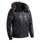 Custom Tailored Men’s Black Aviator Real Sheepskin Shearling Leather Jacket