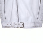 Custom Tailored Men’s White Genuine Sheep Skin Leather Biker Jacket Fur Collar