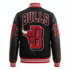 Custom Tailored Men’s Standard Chicago Bulls Mash Up Styled Varsity Genuine Sheepskin Leather Jacket