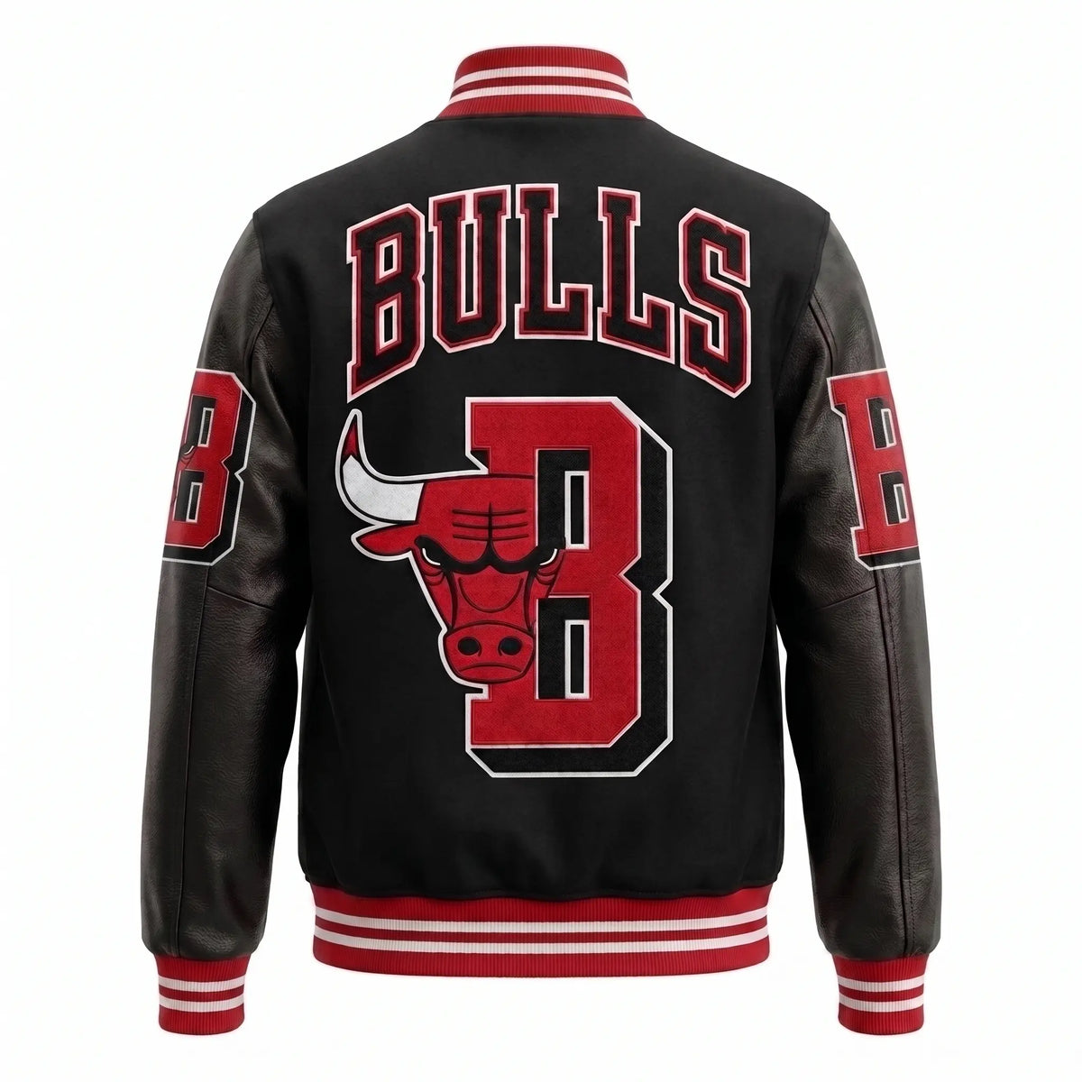 Custom Tailored Men’s Standard Chicago Bulls Mash Up Styled Varsity Genuine Sheepskin Leather Jacket