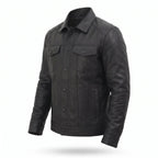 Men’s Custom Tailored Black Trucker Genuine Sheep Skin Motorcycle Jacket