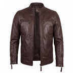 Real Leather Vintage Biker Jacket-Distressed Brown
