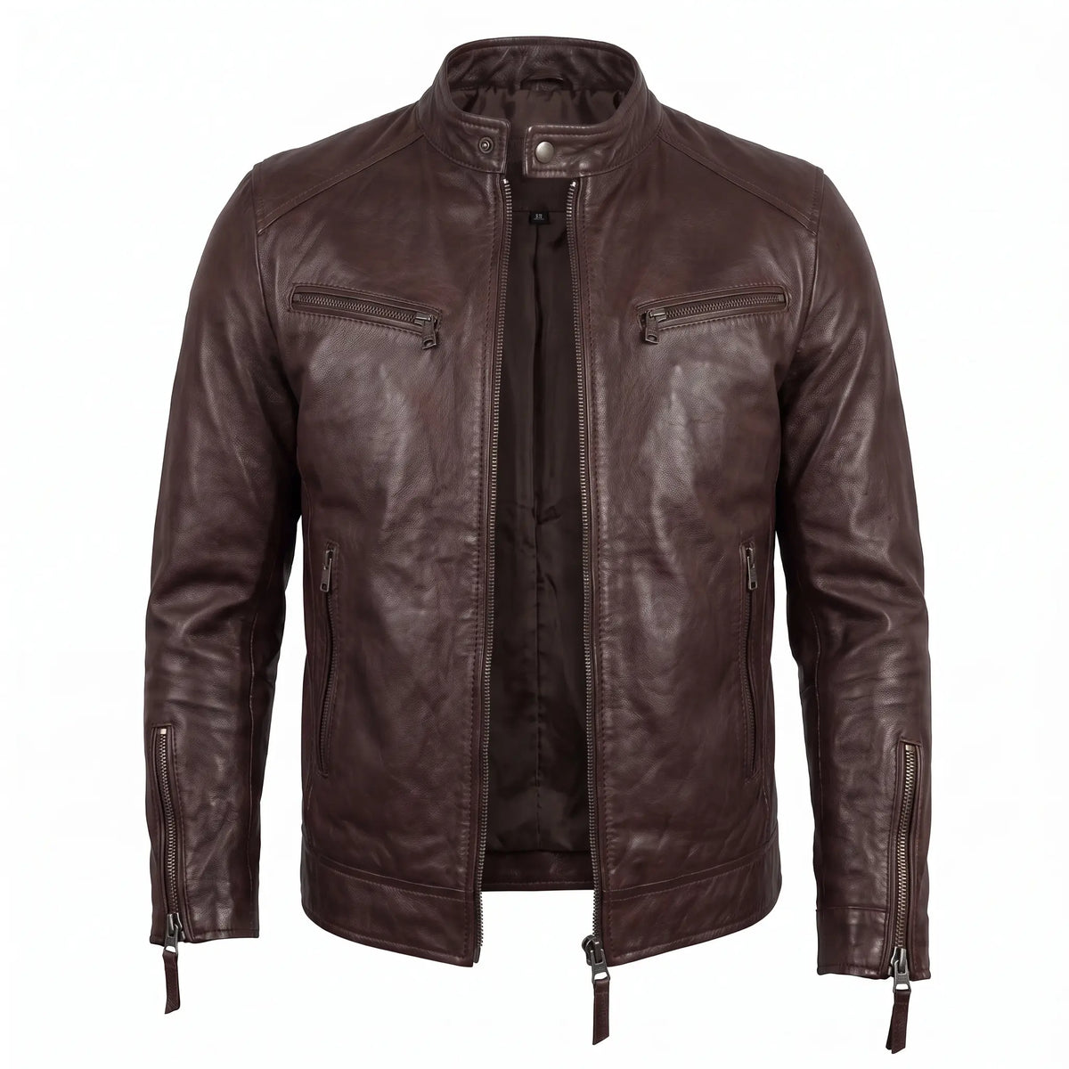 Real Leather Vintage Biker Jacket-Distressed Brown