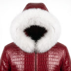 Custom Tailored Men’s Crocodile Embossed Fur Hooded Genuine Sheepskin Leather Jacket