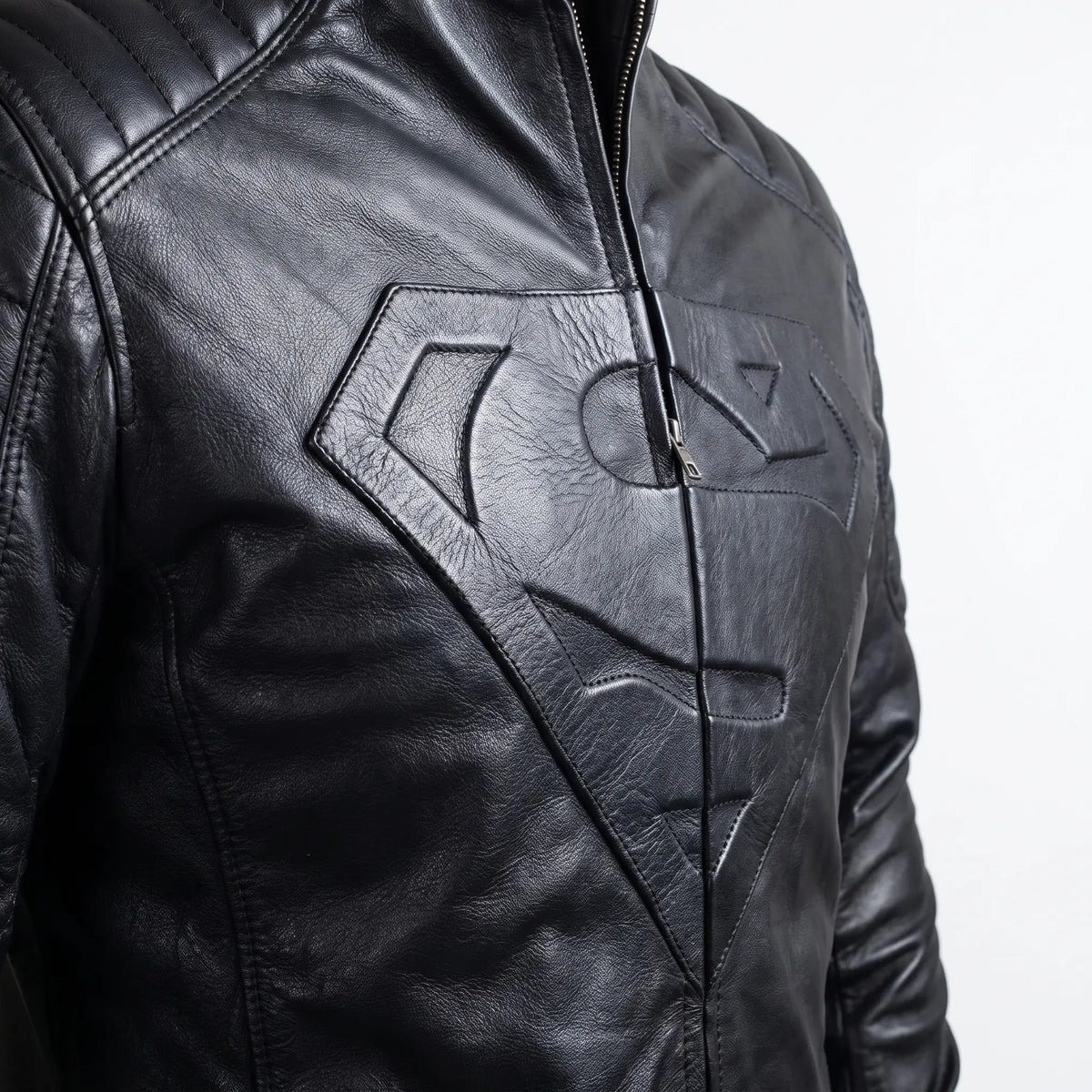 Custom Tailored Men’s Black Genuine Lambskin Motorcycle Superman Leather Jacket