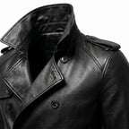 Men’s Custom Tailored Genuine Leather Trench Coat Belted Coat Jacket
