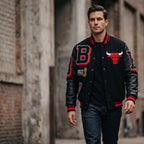 Custom Tailored Men’s Standard Chicago Bulls Mash Up Styled Varsity Genuine Sheepskin Leather Jacket