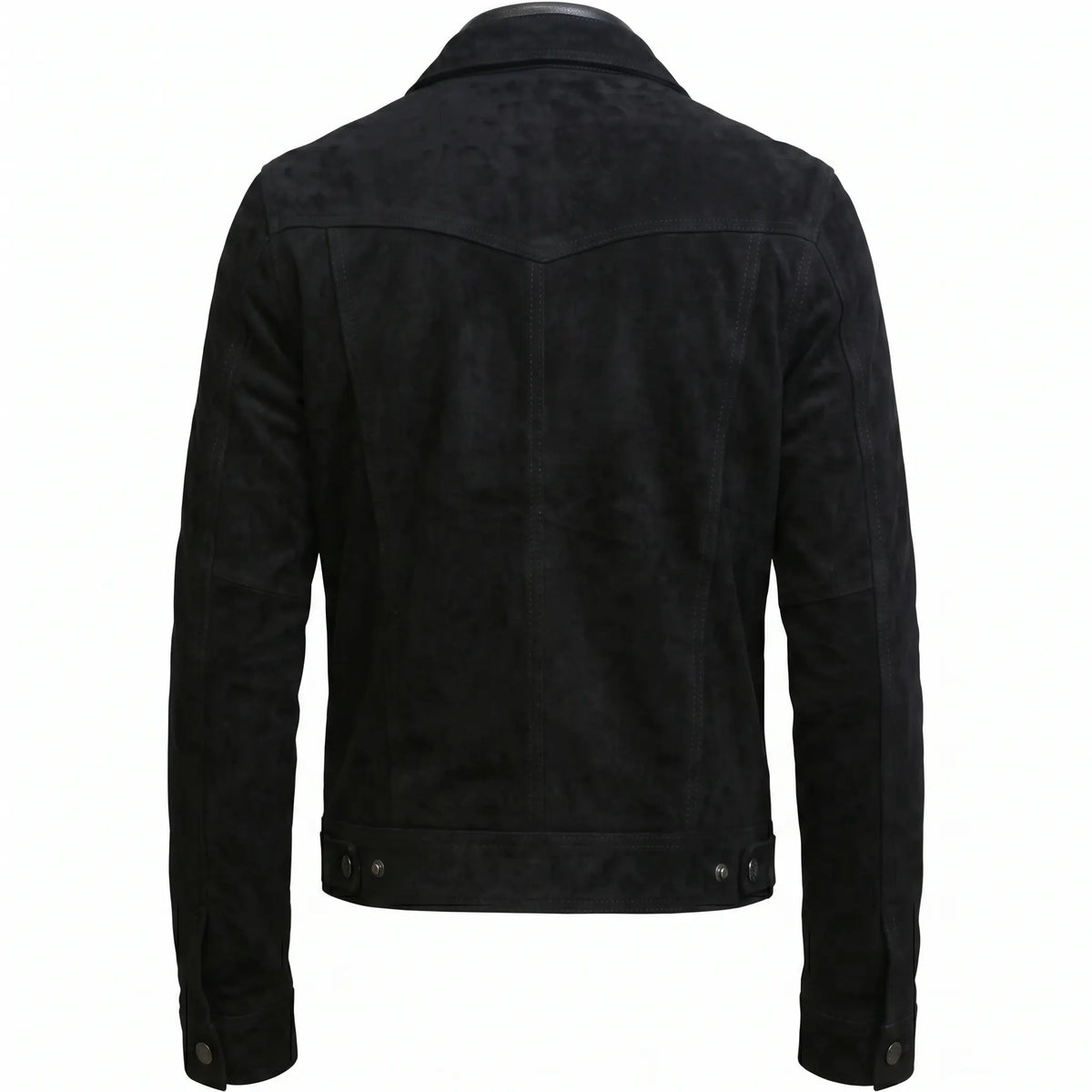 New Men’s Zipper Suede Genuine Leather Jacket Biker Motorcycle Button Black
