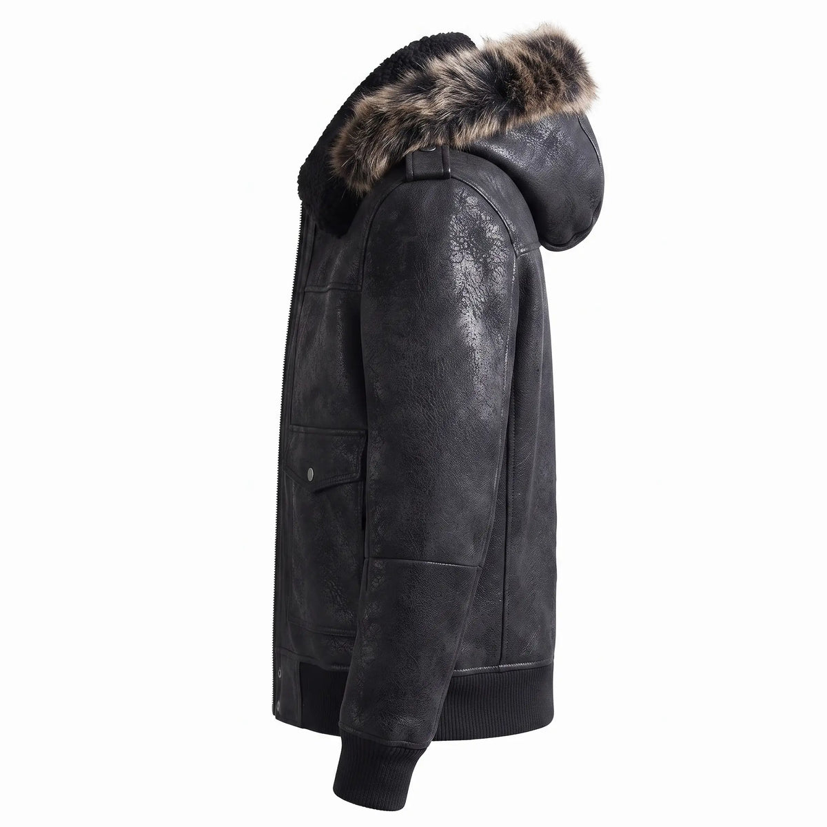 Custom Tailored Men’s Black Aviator Real Sheepskin Shearling Leather Jacket