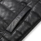 Custom Tailored Black Real Sheep Skin Leather Puffer Padded Raccoon Hood Jacket
