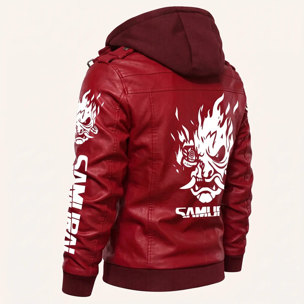 Custom Tailored CyberPunk 2077 Inspired Red Samurai Biker Genuine Leather Jacket
