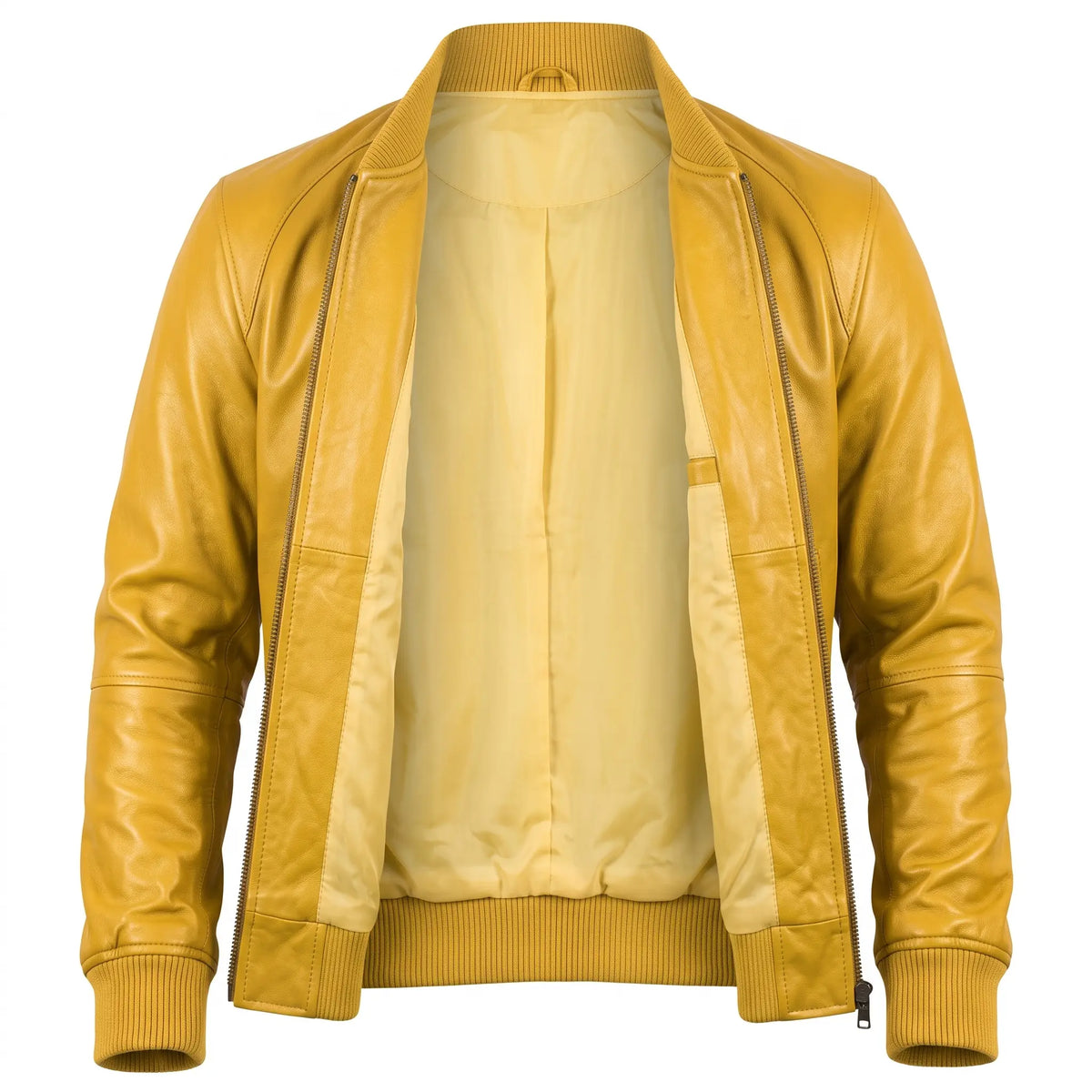 Custom Tailored Bomber Jacket Men’s Yellow Genuine Lambskin Biker Casual Jacket