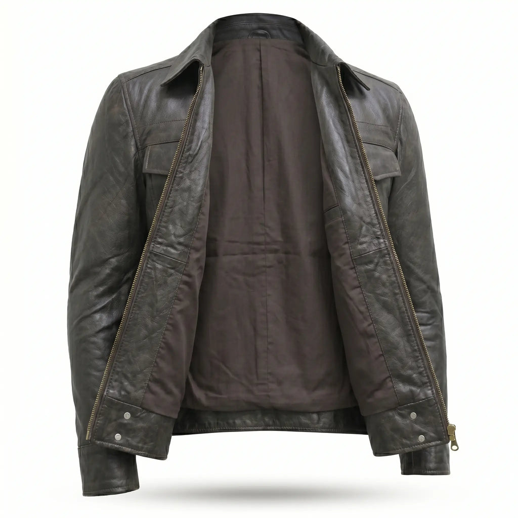 Real Leather Biker Jacket-Brown