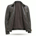 Real Leather Biker Jacket-Brown