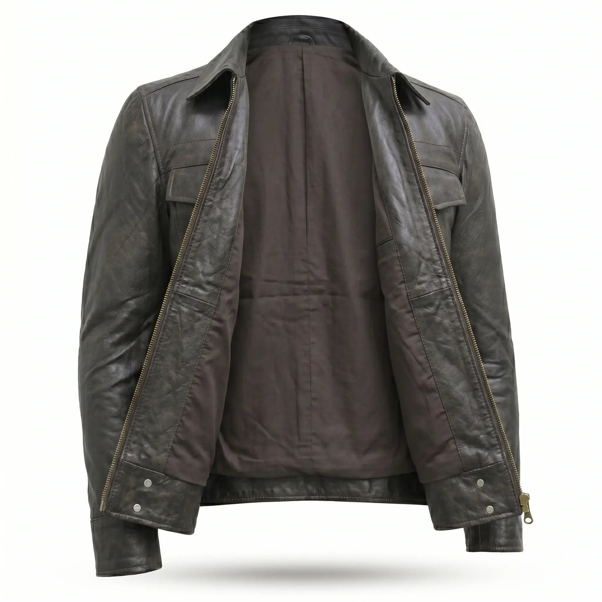 Real Leather Biker Jacket-Brown