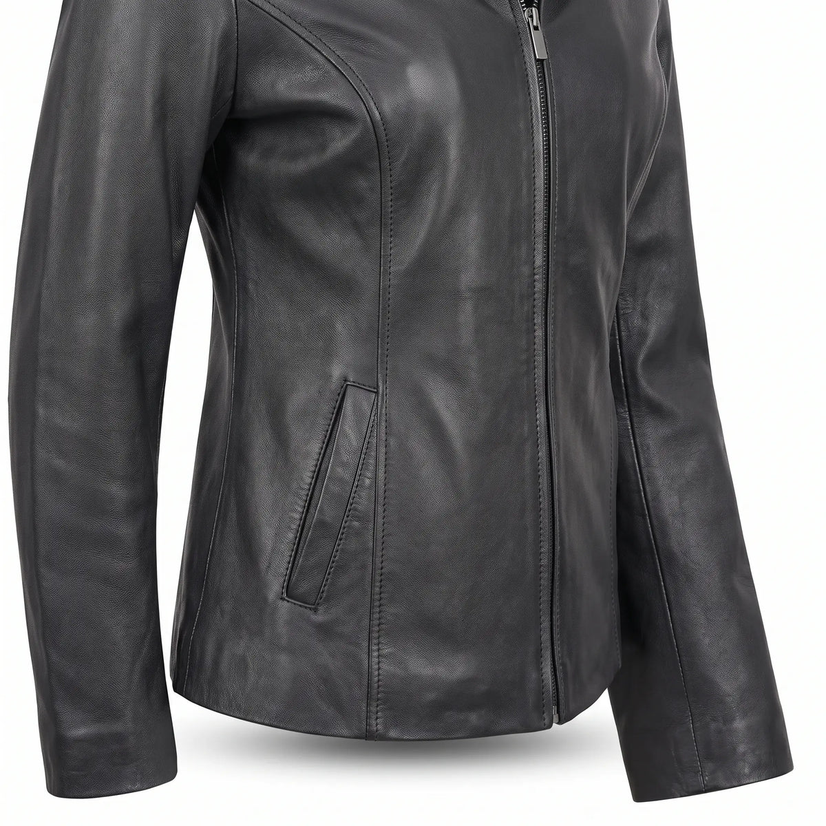 Genuine Leather Jacket Women-Plain-Skin Fitted