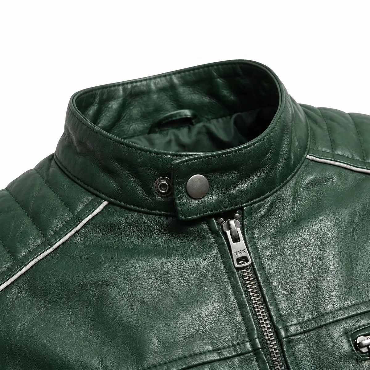 Custom Tailored Men’s Dark Green Motorcycle Genuine Leather Jacket