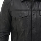 Men’s Custom Tailored Black Trucker Genuine Sheep Skin Motorcycle Jacket