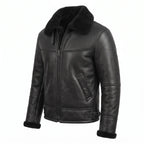 Men’s Sheepskin Shearling Fur Bomber B3 Aviator Black Leather Jacket