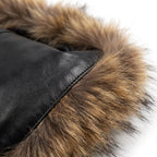 Custom Tailored Black Real Sheep Skin Leather Puffer Padded Raccoon Hood Jacket