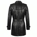 Men’s Custom Tailored Genuine Leather Trench Coat Belted Coat Jacket