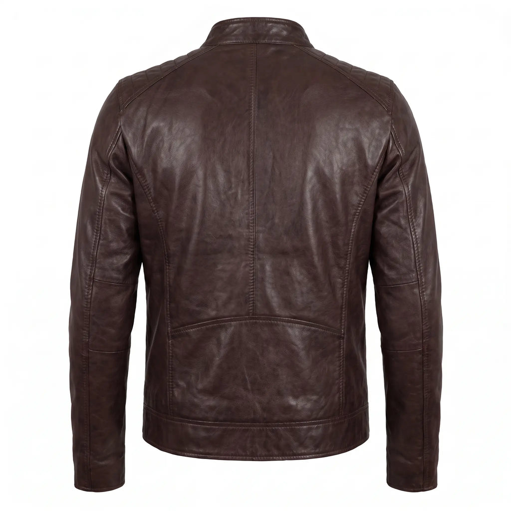 Real Leather Vintage Biker Jacket-Distressed Brown