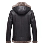 B3 Genuine Leather Aviator Flight Fur Shearling Bomber Hoodie Jacket