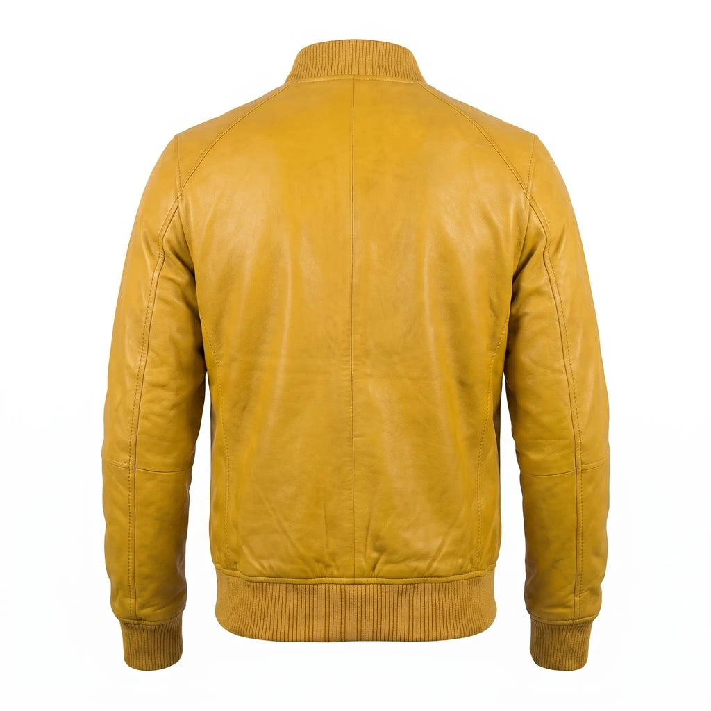 Custom Tailored Bomber Jacket Men’s Yellow Genuine Lambskin Biker Casual Jacket