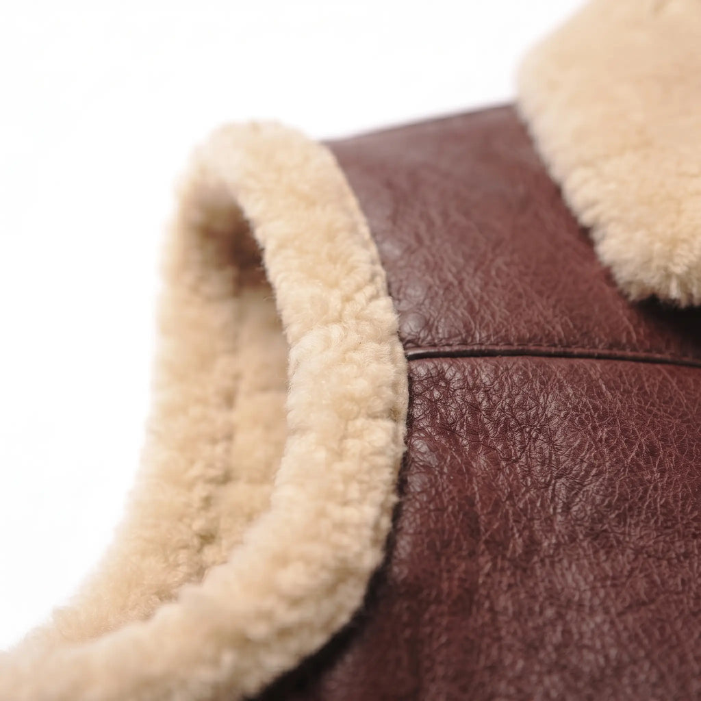 B3 Men Leather fur Vest -Aviator bomber Real Shearling Sheepskin Vest