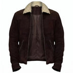 Custom Tailored Men’s Brown Genuine Sheepskin Leather Jacket with Genuine Shearling Fur Collar