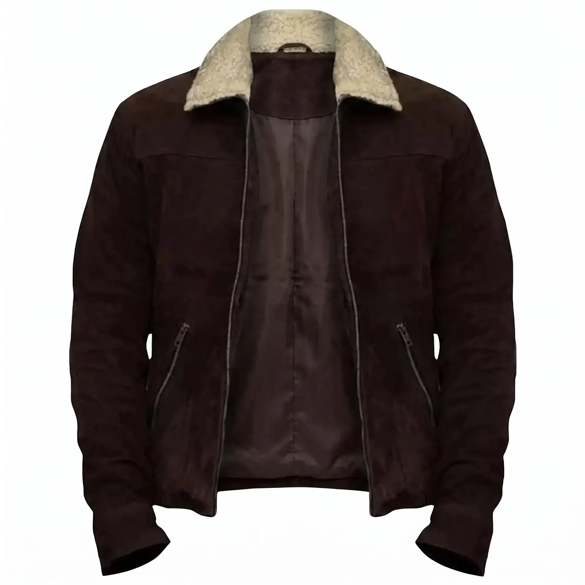 Custom Tailored Men’s Brown Genuine Sheepskin Leather Jacket with Genuine Shearling Fur Collar