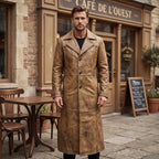 Men’s Custom Tailored Trench Coat Real Sheepskin Leather Duster Coat Men’s Wear