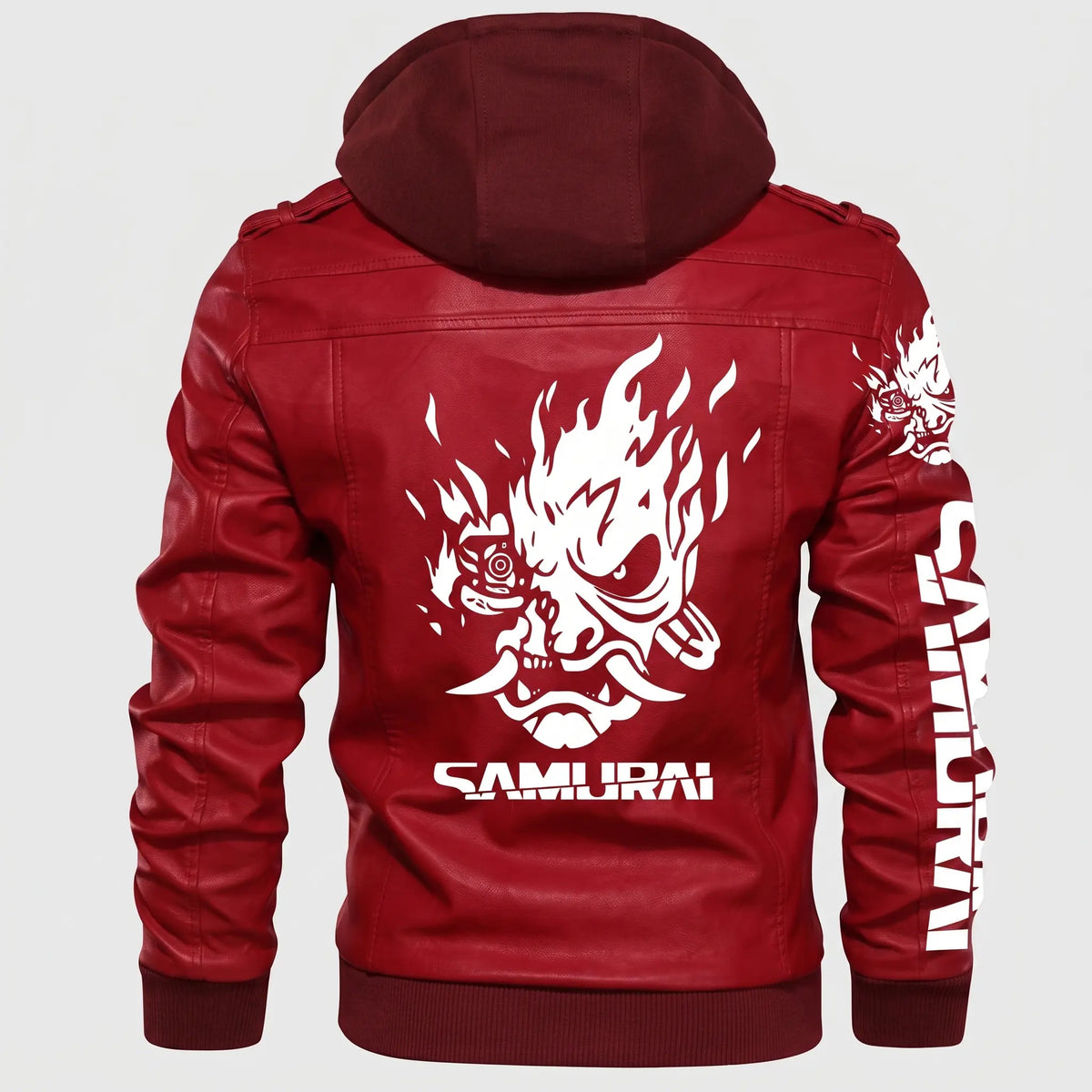 Custom Tailored CyberPunk 2077 Inspired Red Samurai Biker Genuine Leather Jacket