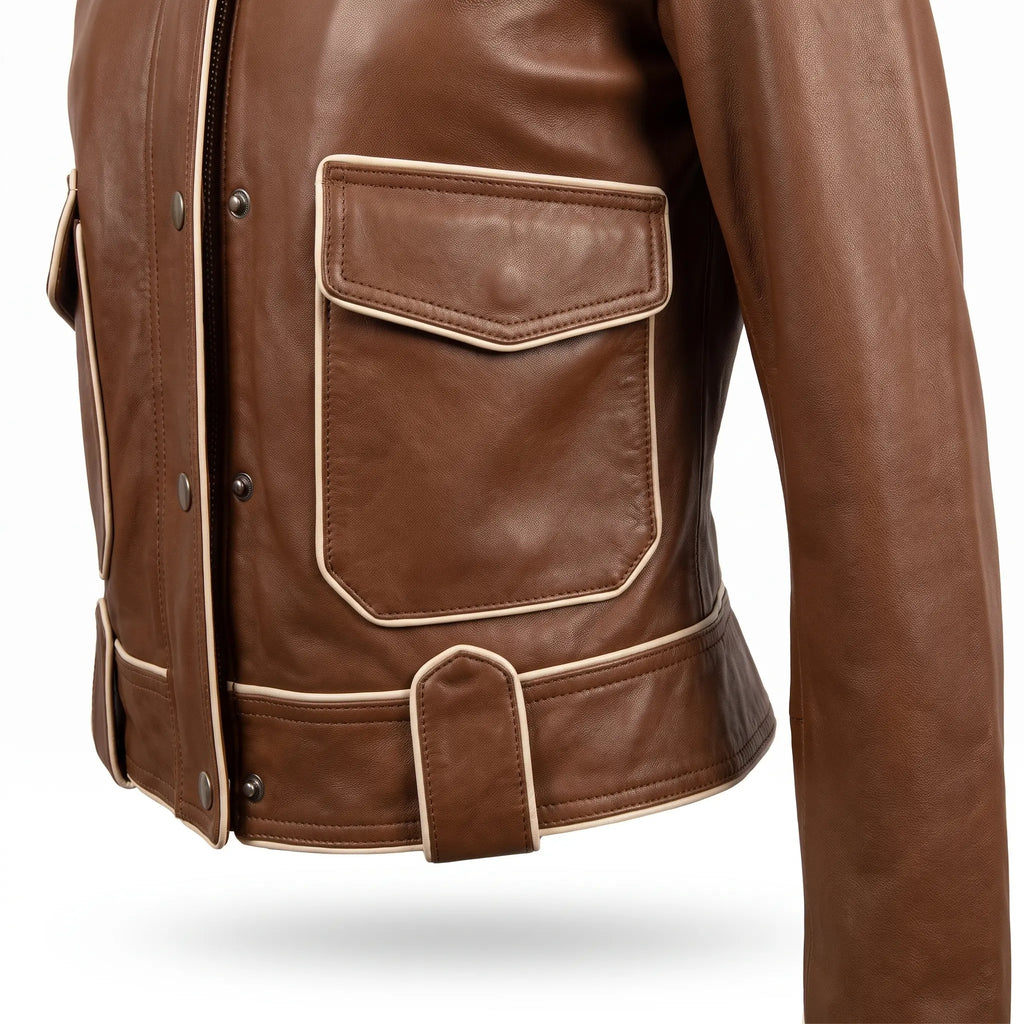 Custom Tailored Genuine Tanned Leather Biker Designer Ladies Jacket