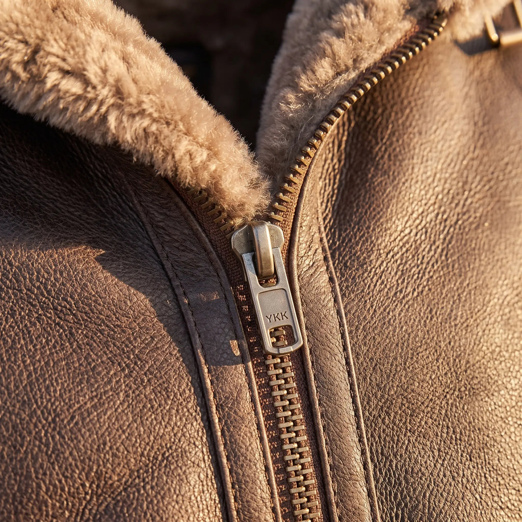 B3 Genuine Leather Aviator Flight Fur Shearling Bomber Hoodie Jacket