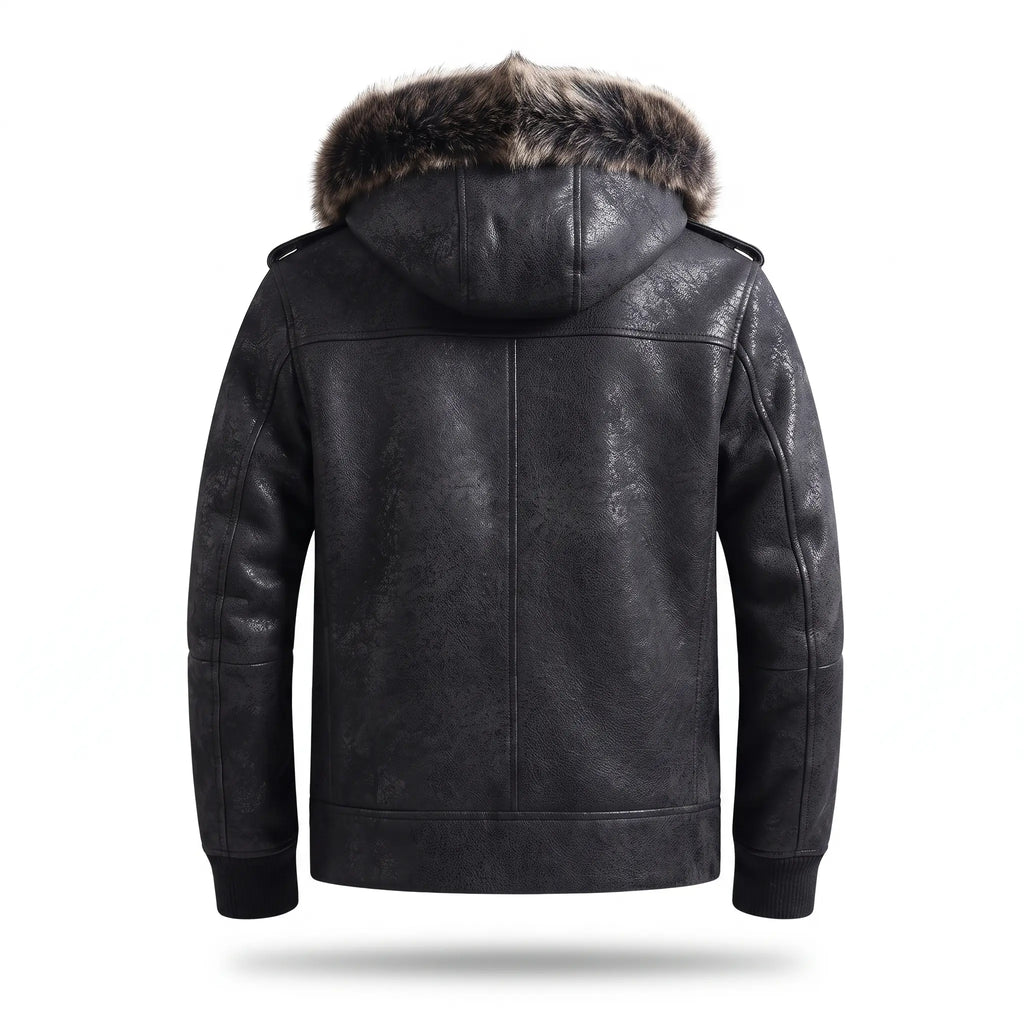 Custom Tailored Men’s Black Aviator Real Sheepskin Shearling Leather Jacket