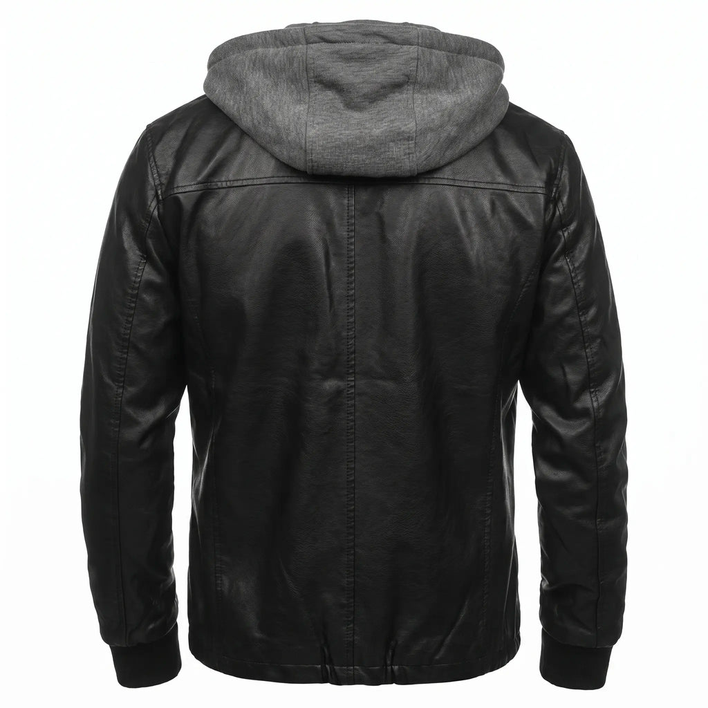 Leather Jacket Black Men’s-Hooded