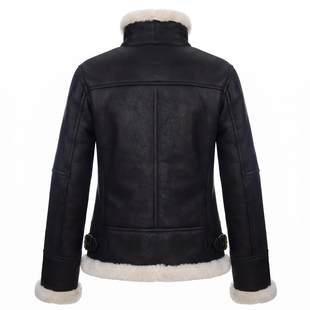 Custom Tailored Women’s Hooded Sheepskin B3 Flying Pilot Genuine Leather Jacket