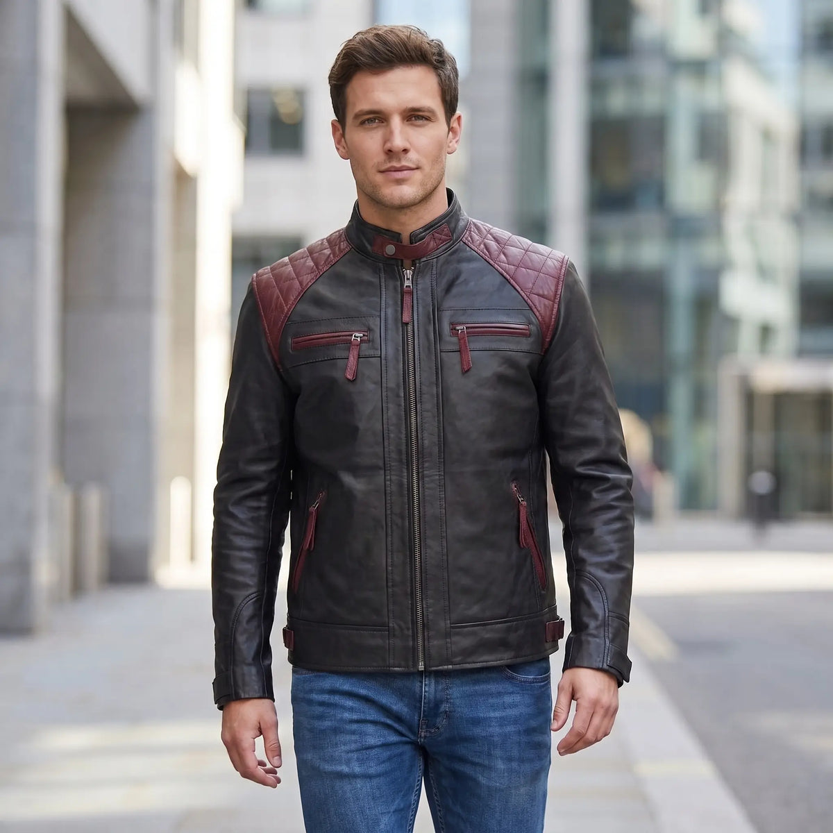 Custom Tailored Men’s Cafe Racer Biker Quilted Genuine Sheep Leather Jacket