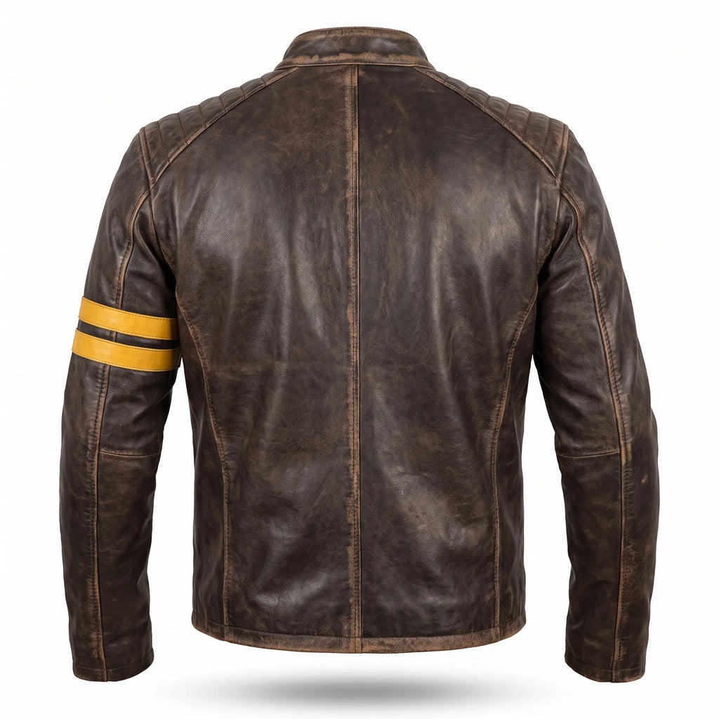 Custom Tailored Men’s Café Racer Genuine Sheepskin Leather Black Rub-off Jacket