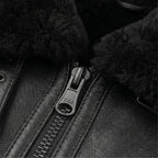 Men’s Sheepskin Shearling Fur Bomber B3 Aviator Black Leather Jacket