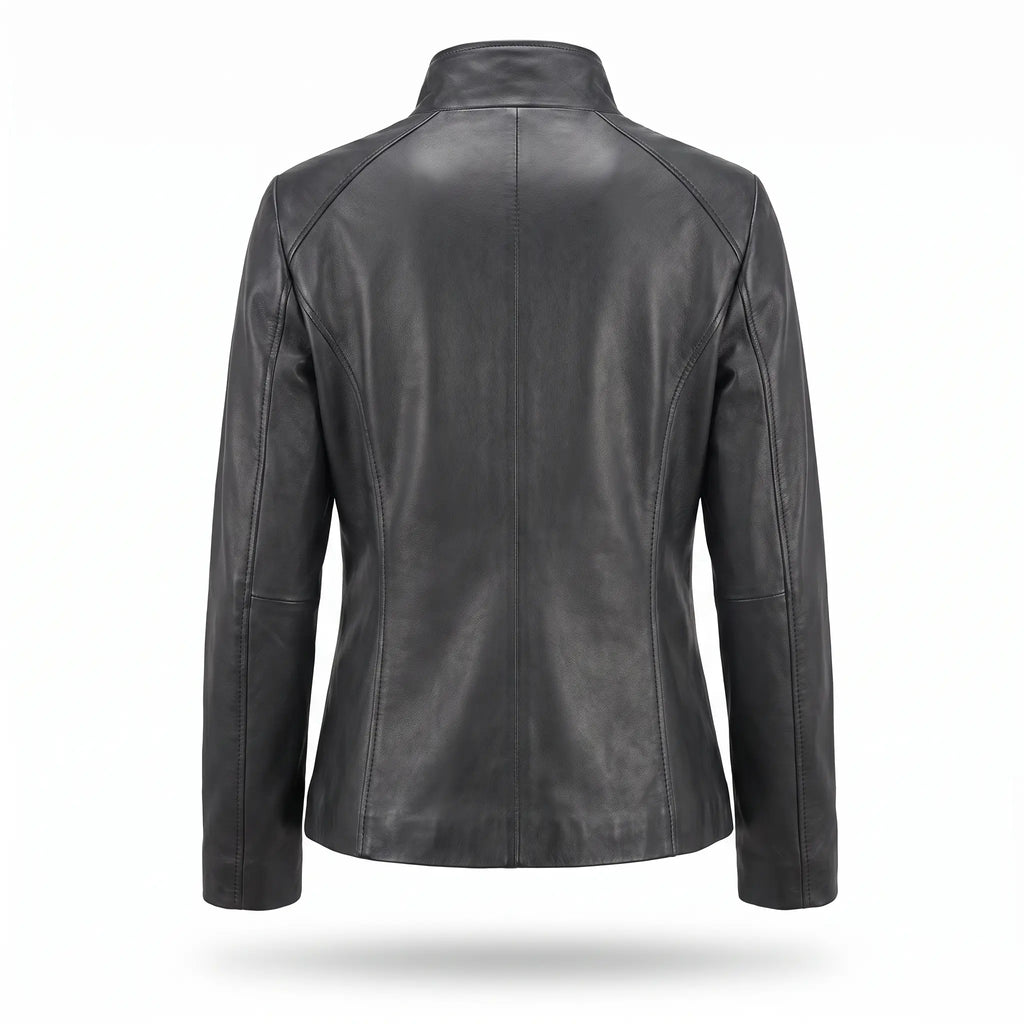 Genuine Leather Jacket Women-Plain-Skin Fitted