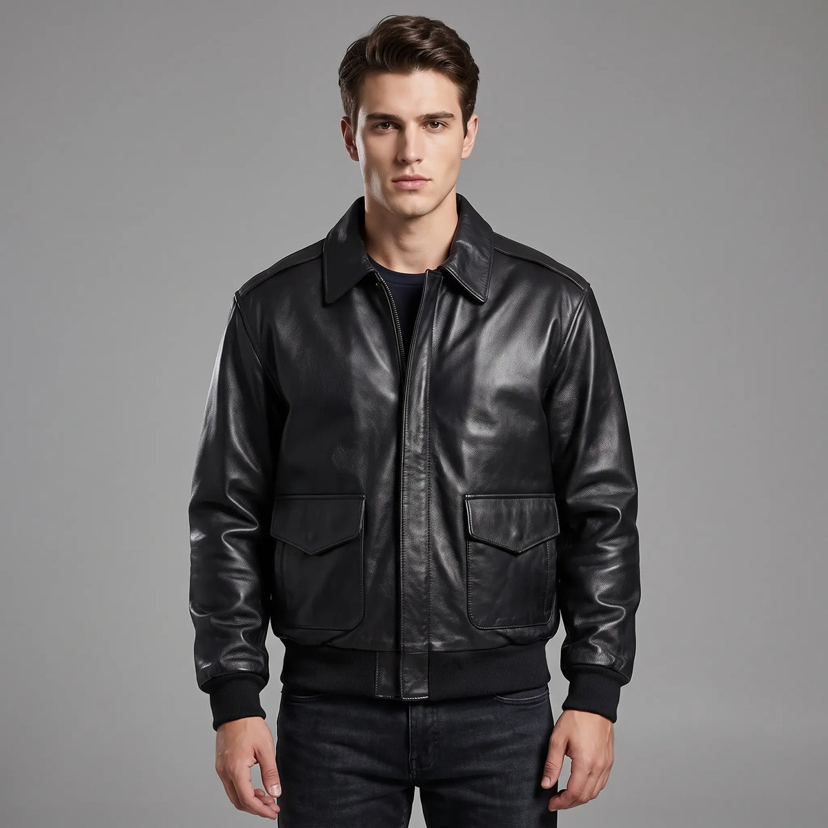 Bomber Motor Biker Real Sheepskin Leather Jacket